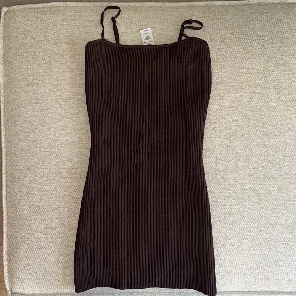 Slim Babaton  Ribbed Chocolate Brown Spaghetti Strap Dress